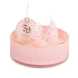 Sincerely Jules Pink Pine Trees Candle in Glass Dish Christmas Holiday Decor NWT